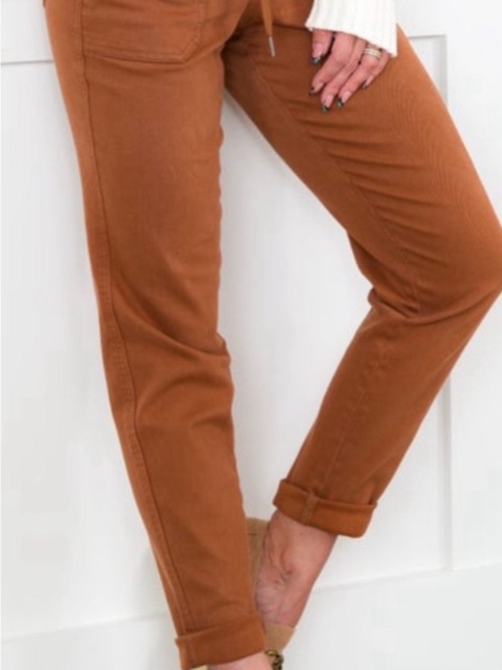 Judy Blue Jogger Jean Camel Brown High Waist Zip Button Drawstring Stretch 5/27👍 - Picture 2 of 8